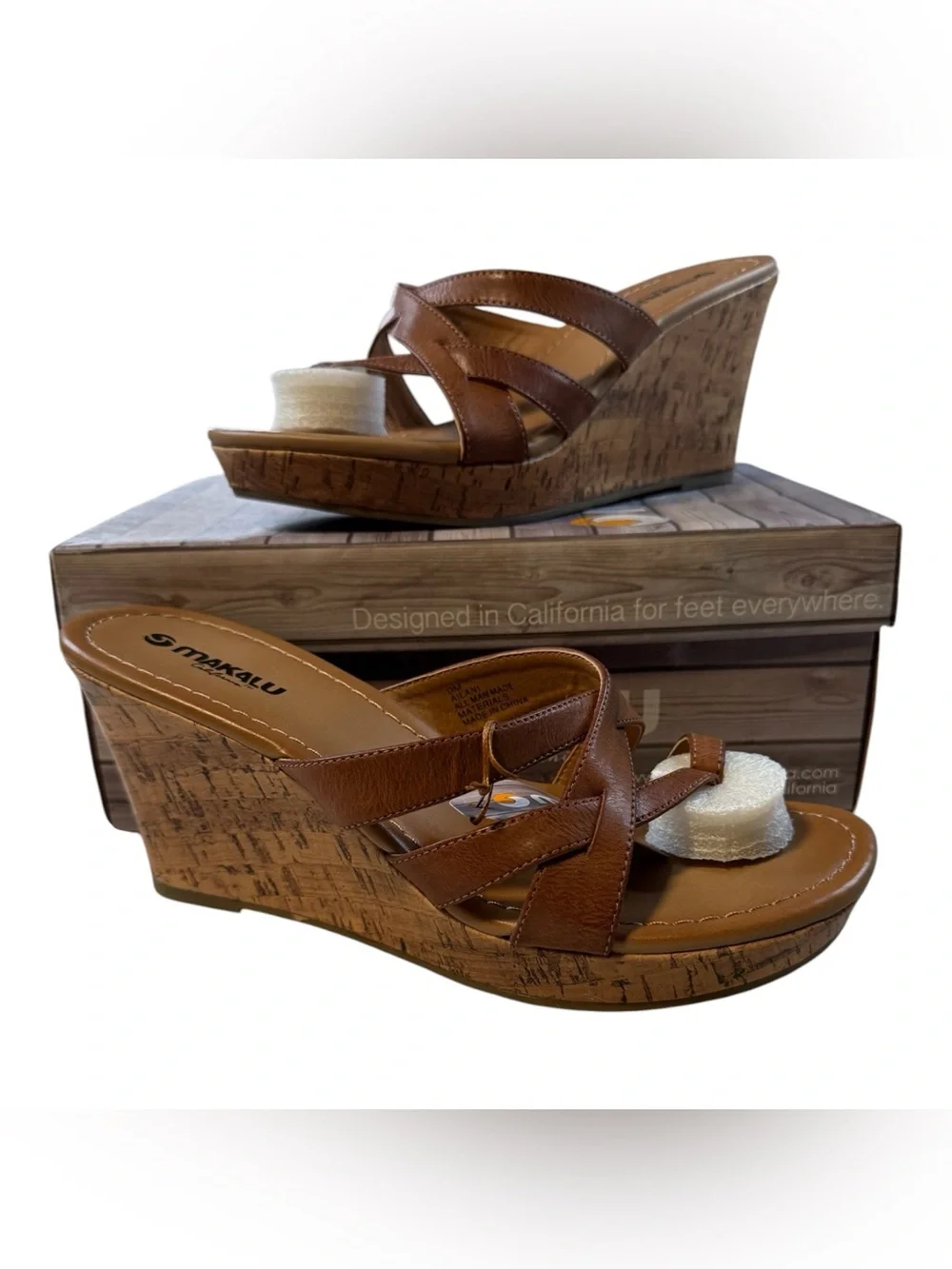 Makalu Ailani Cognac Cork Wedge Sandals Size 9 NWT